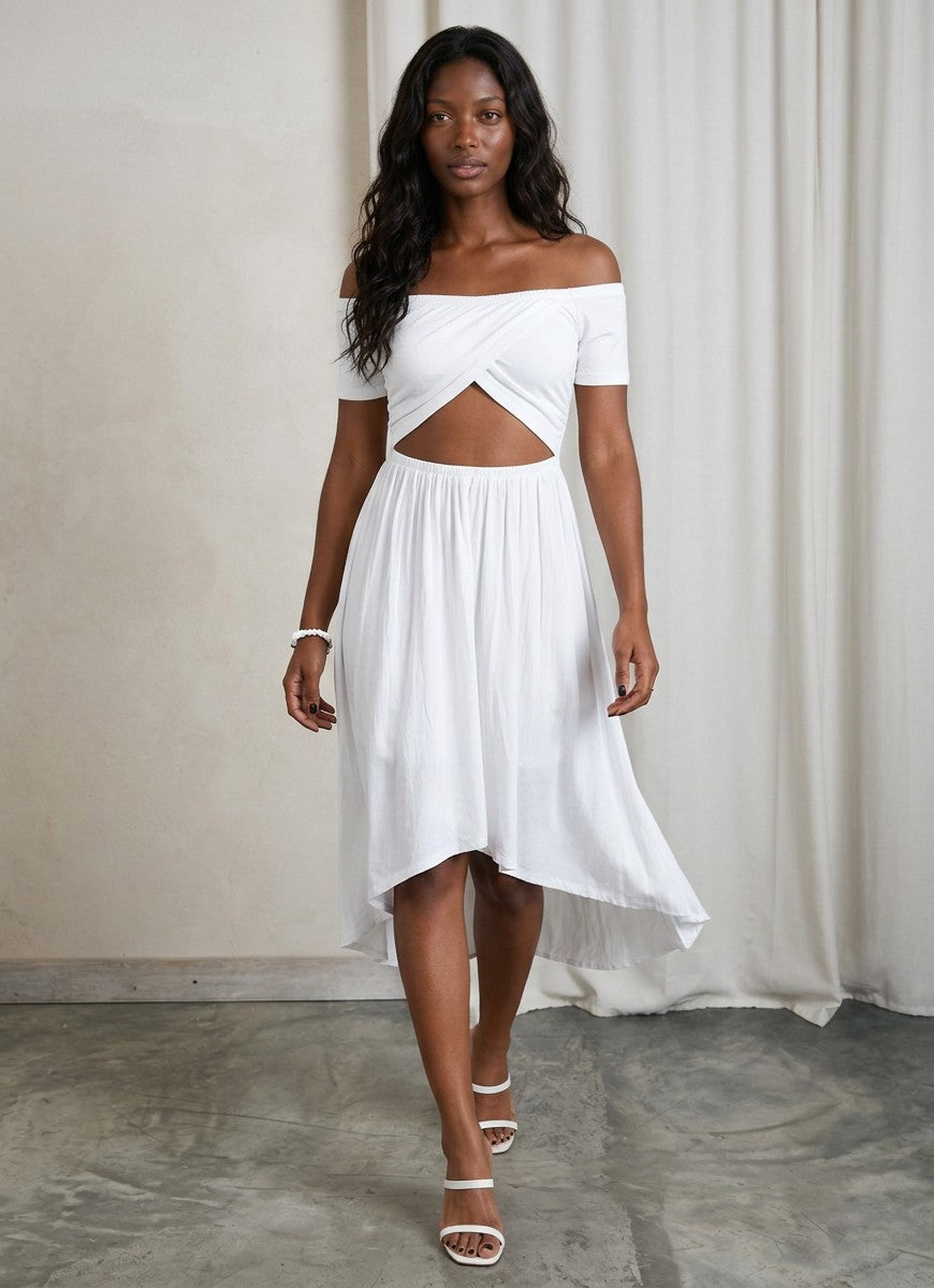 Asymmetrical Hemline Skater Midi Dress
