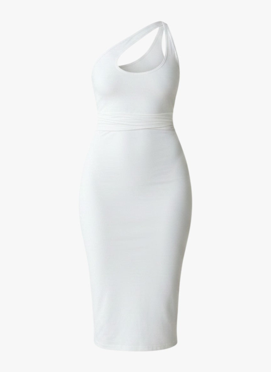 Asymmetrical Neckline Bodycon Midi Dress