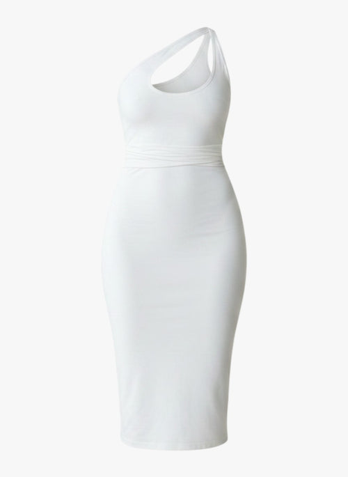 Asymmetrical Neckline Bodycon Midi Dress