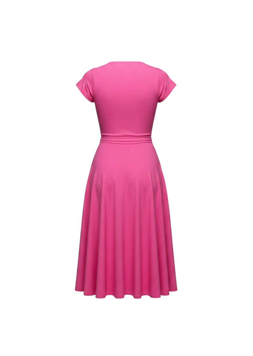 Button Down Belted Skater Midi Dress