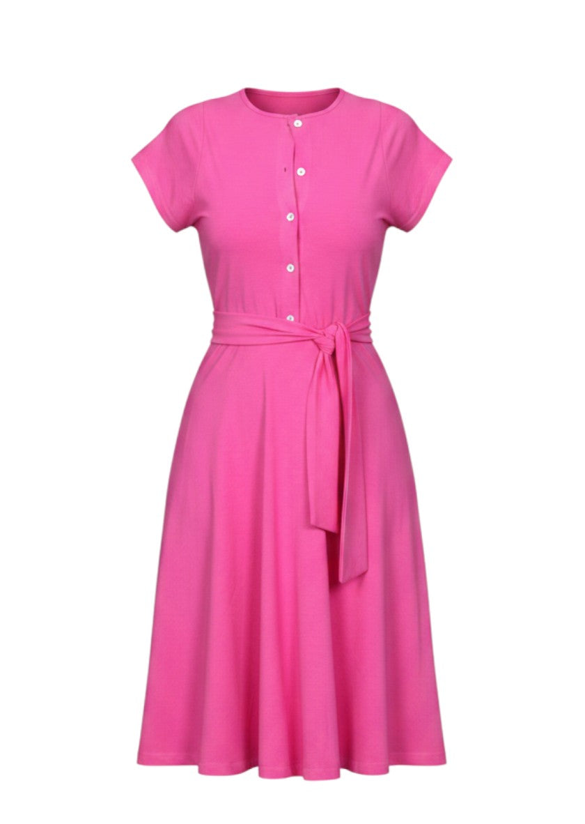 Button Down Belted Skater Midi Dress