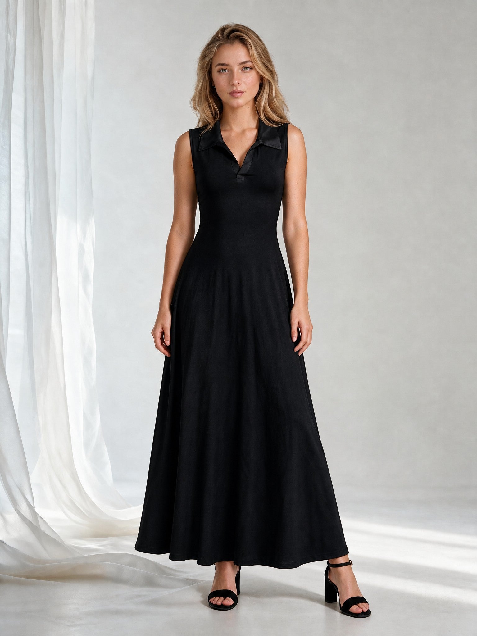 Collared Maxi Dress - Black