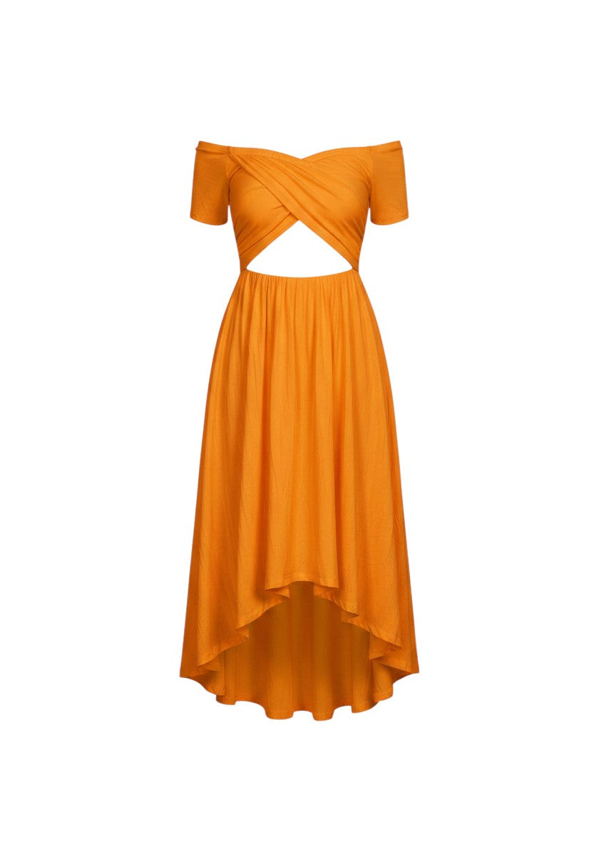 Cotton Jersey Asymmetrical Hemline Skater Midi Dress - Orange