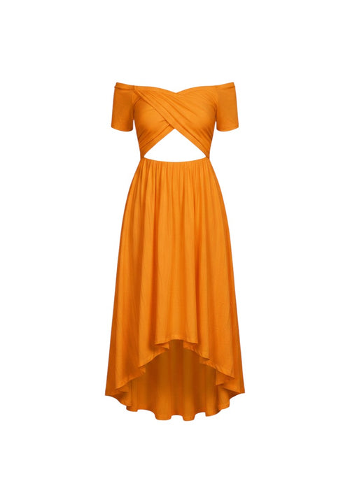 Cotton Jersey Asymmetrical Hemline Skater Midi Dress - Orange