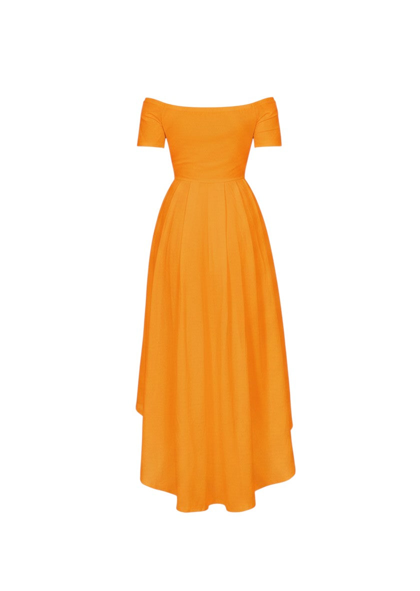 Cotton Jersey Asymmetrical Hemline Skater Midi Dress - Orange