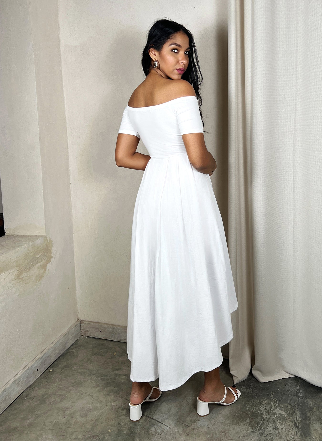 Asymmetrical Hemline Skater Midi Dress