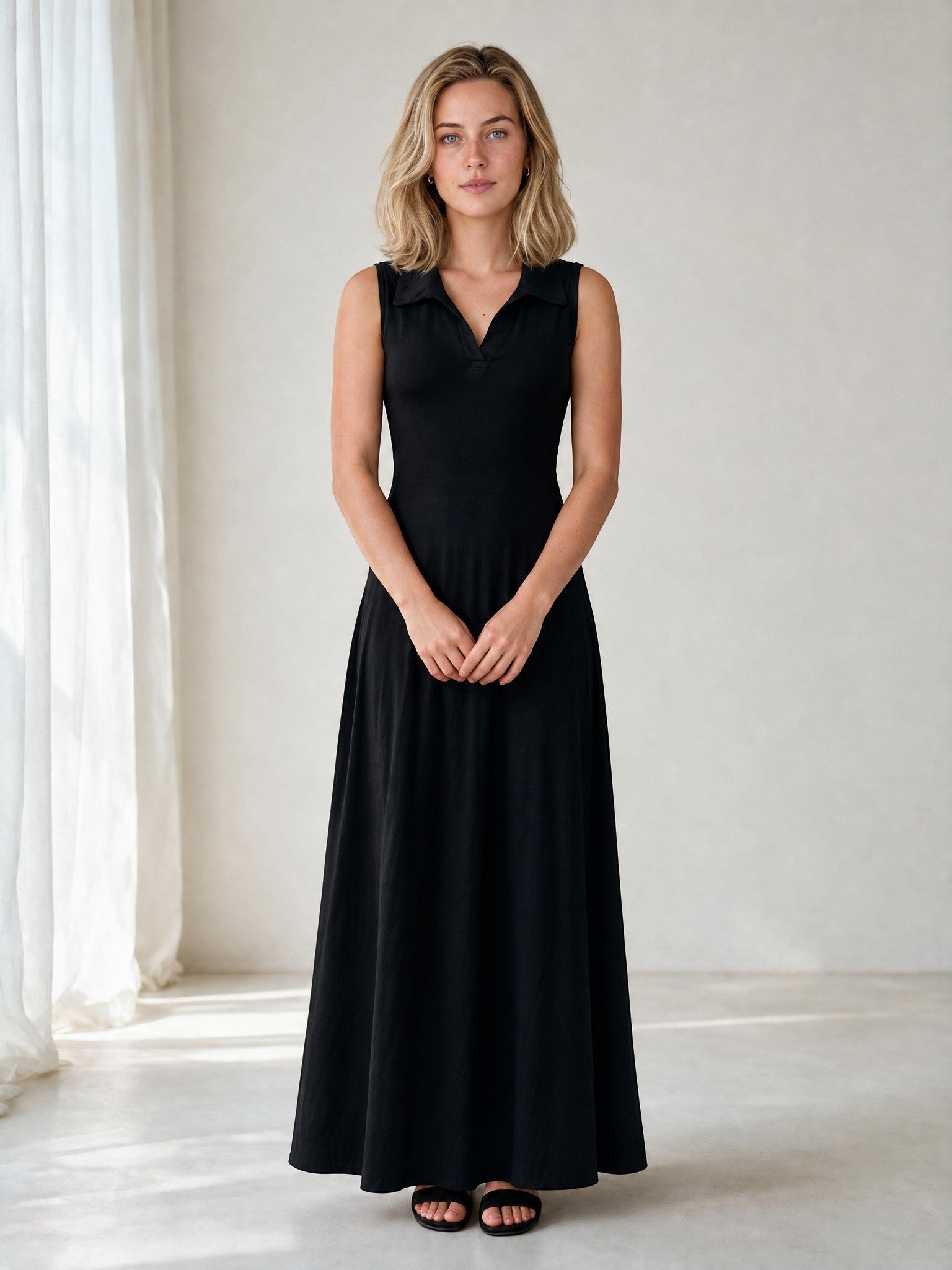 Collared Maxi Dress - Black