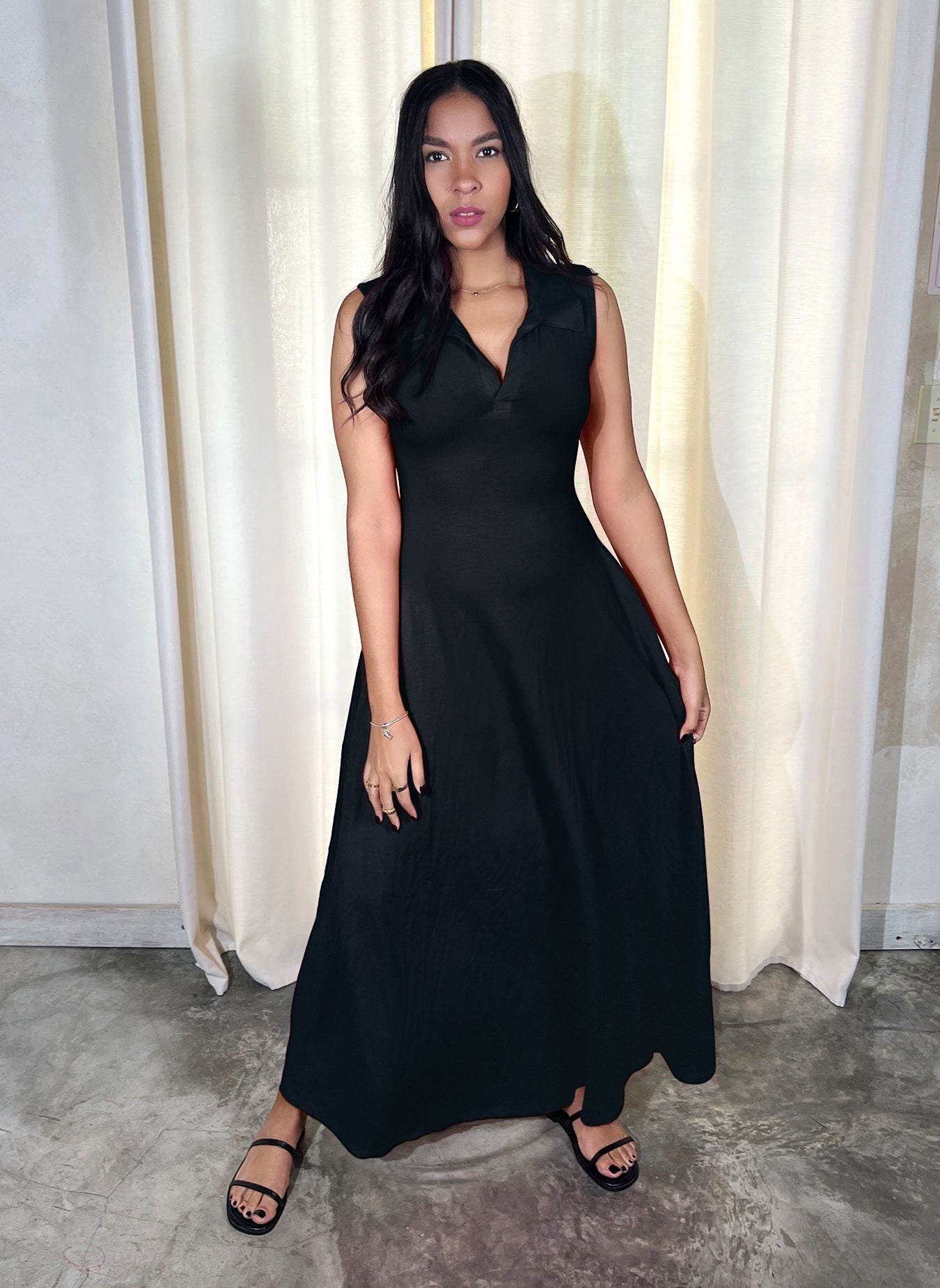 Collared Maxi Dress - Black