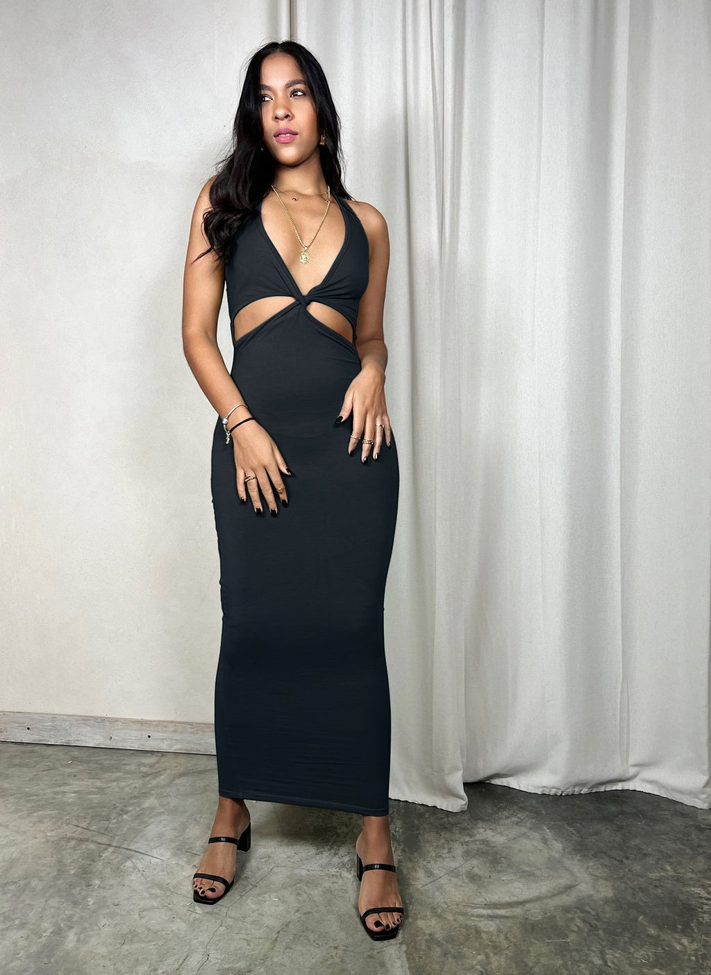 Cotton Jersey Cut-Out Bodycon Maxi Dress - Black