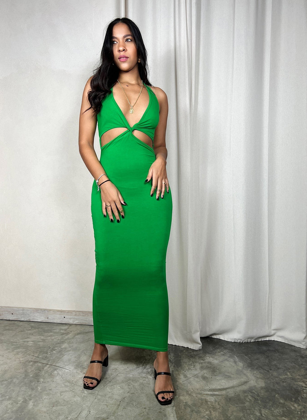 Cut-Out Bodycon Maxi Dress - Green