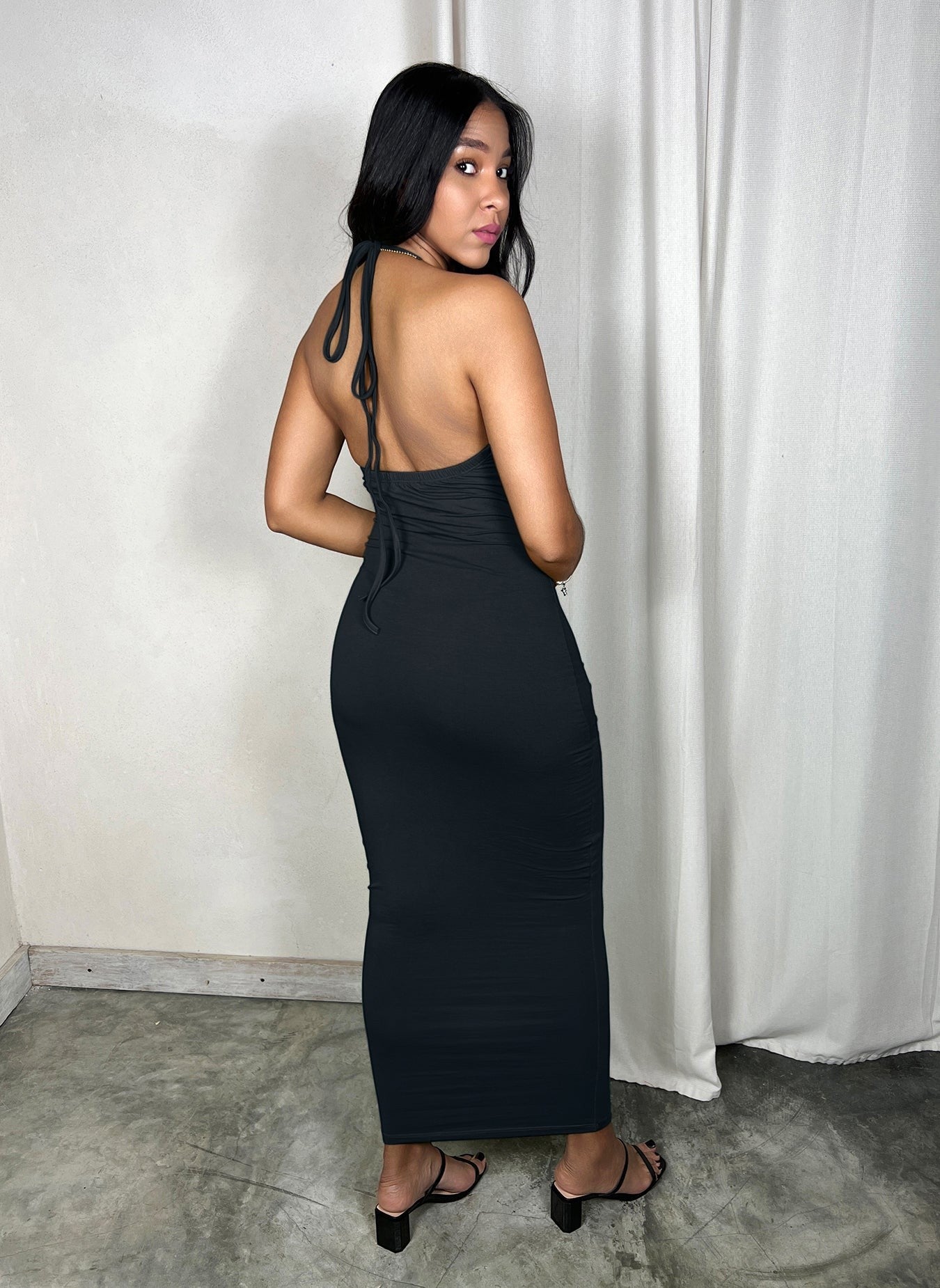 Cotton Jersey Cut-Out Bodycon Maxi Dress - Black