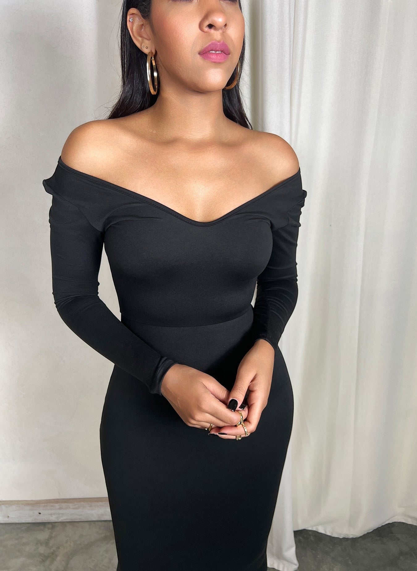 Cotton Jersey Drop Shoulder Bodycon Maxi Dress
