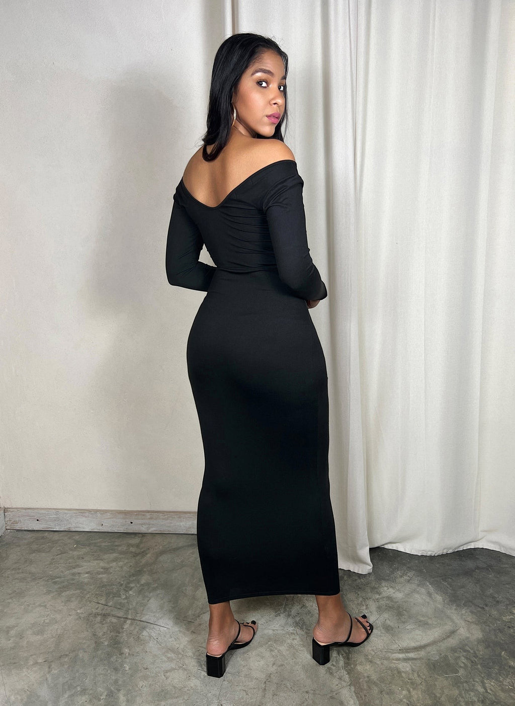 Cotton Jersey Drop Shoulder Bodycon Maxi Dress