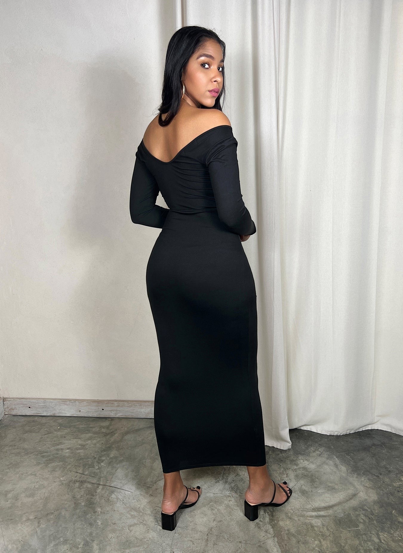 Cotton Jersey Drop Shoulder Bodycon Maxi Dress