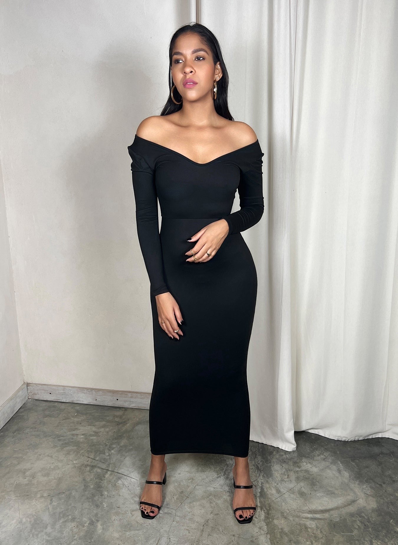 Cotton Jersey Drop Shoulder Bodycon Maxi Dress