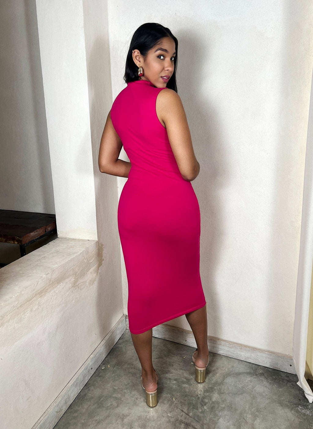 High Neck Bodycon Midi Dress