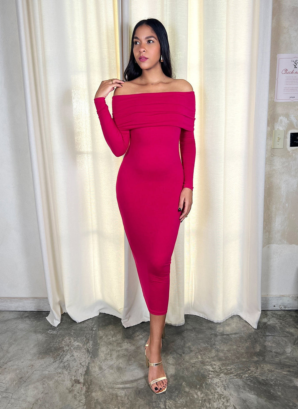 Over The Shoulder Bodycon Midi Dress