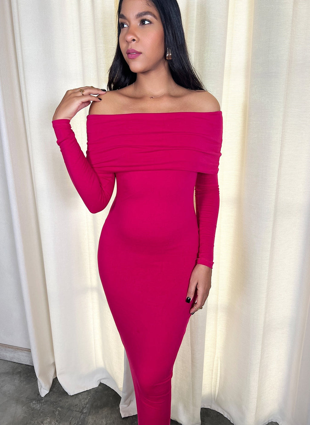 Over The Shoulder Bodycon Midi Dress
