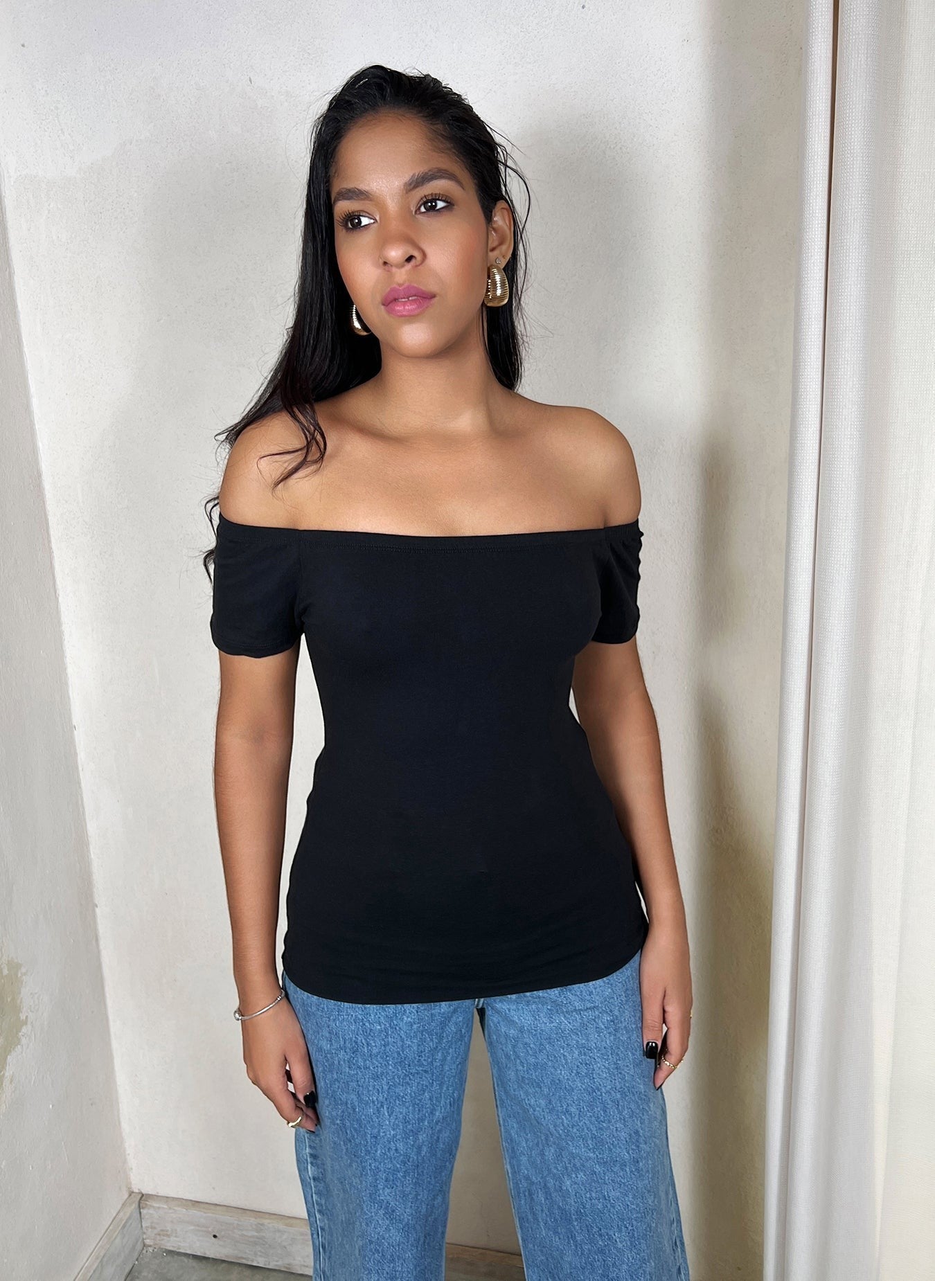 Cotton Jersey Over The Shoulder Hip Length Top