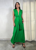 Plunge Neckline Belted Maxi Dress