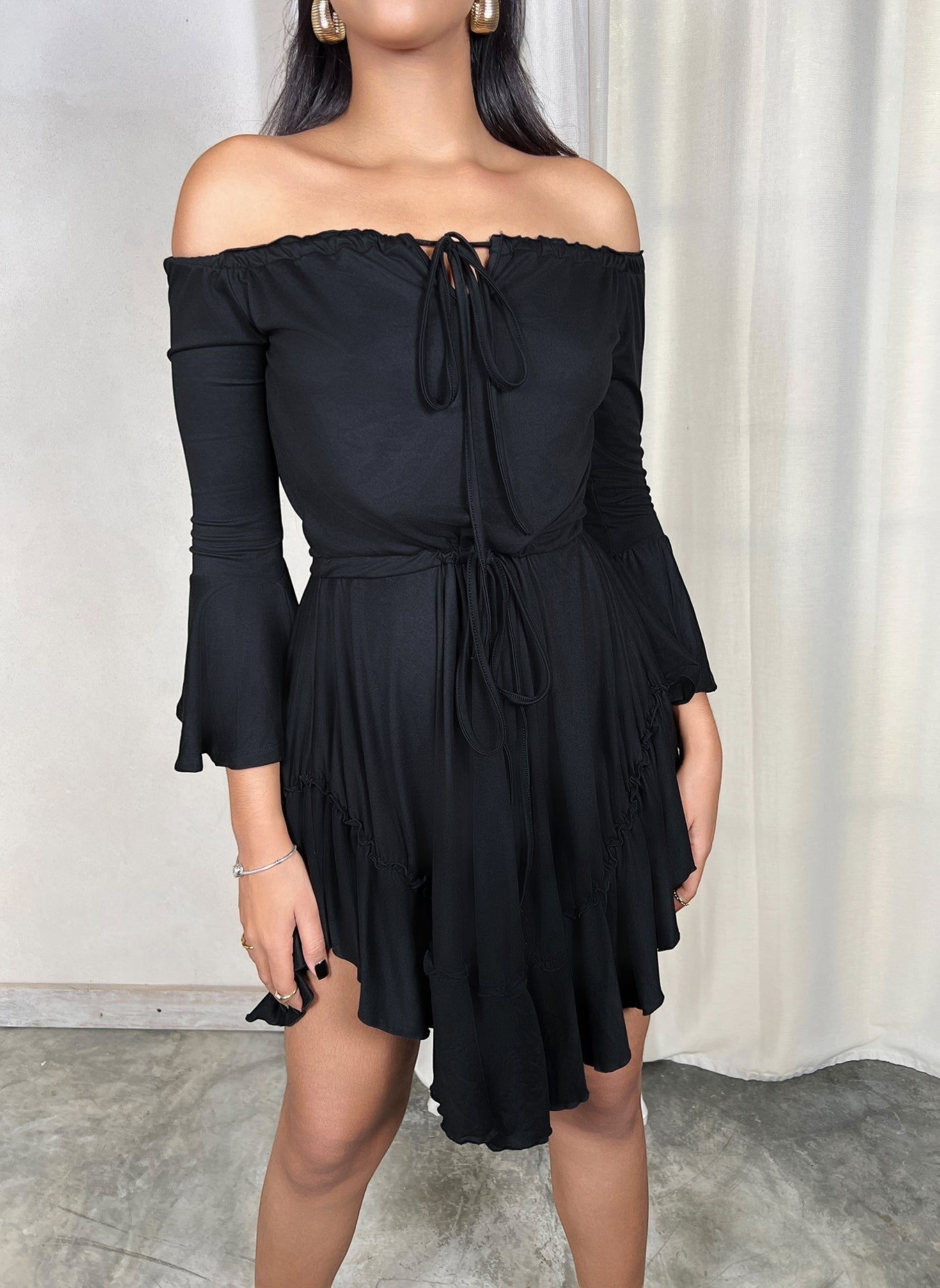 Ruffled Hem Skater Asymmetrical Mini Dress