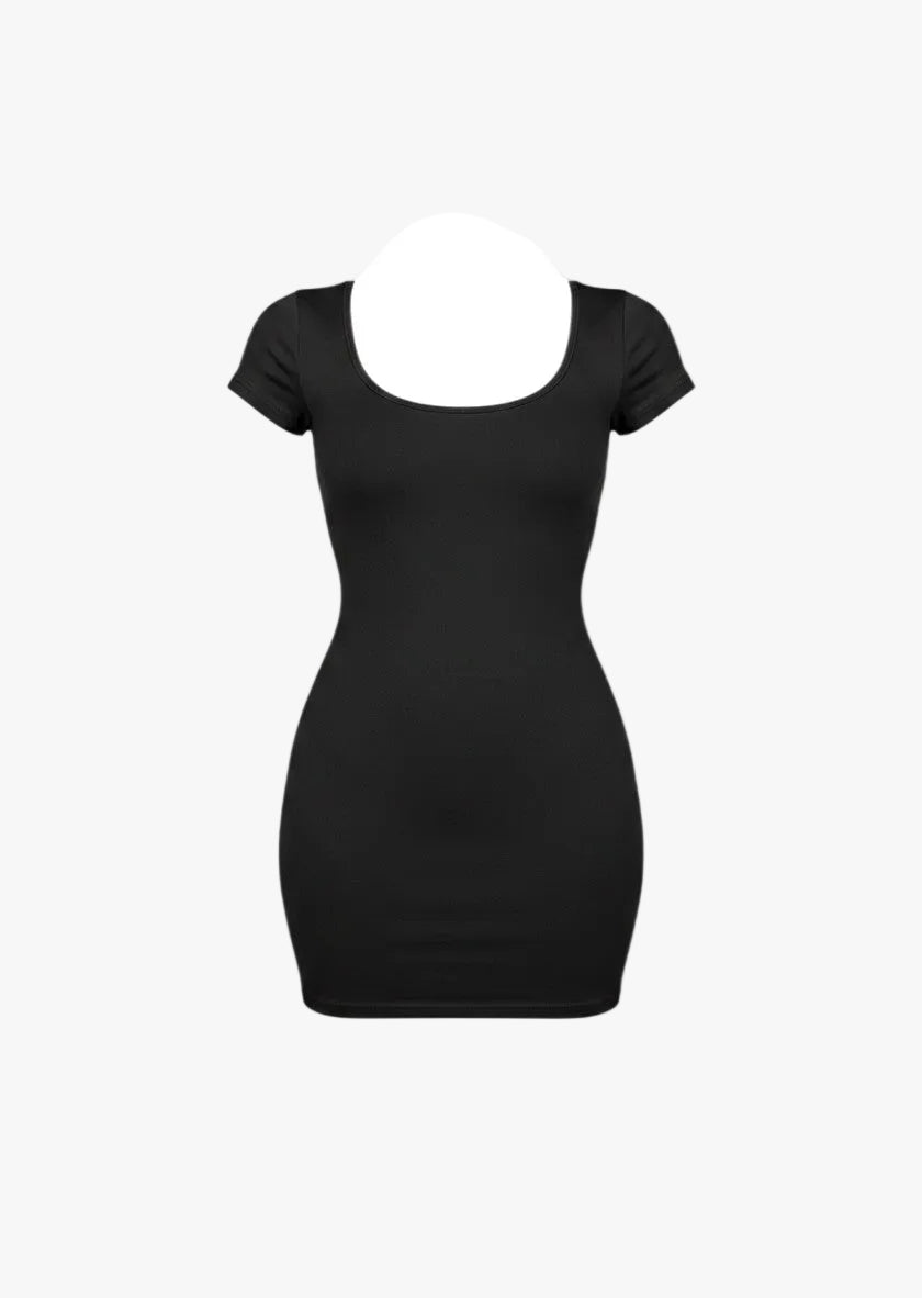 Cotton Jersey Scoop Neck Mini Dress