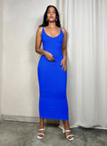Cotton Jersey Spaghetti Strap Bodycon Maxi Dress - Blue