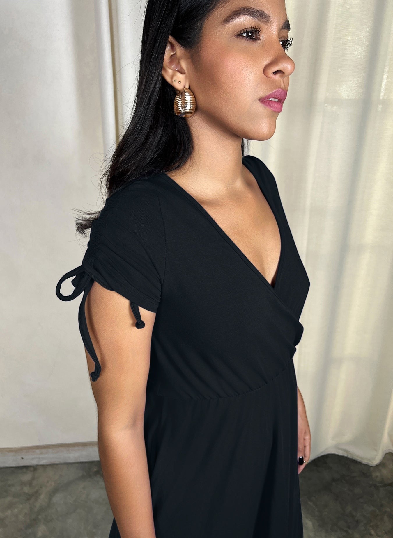 Surplice Maxi Dress w. Pockets - Black