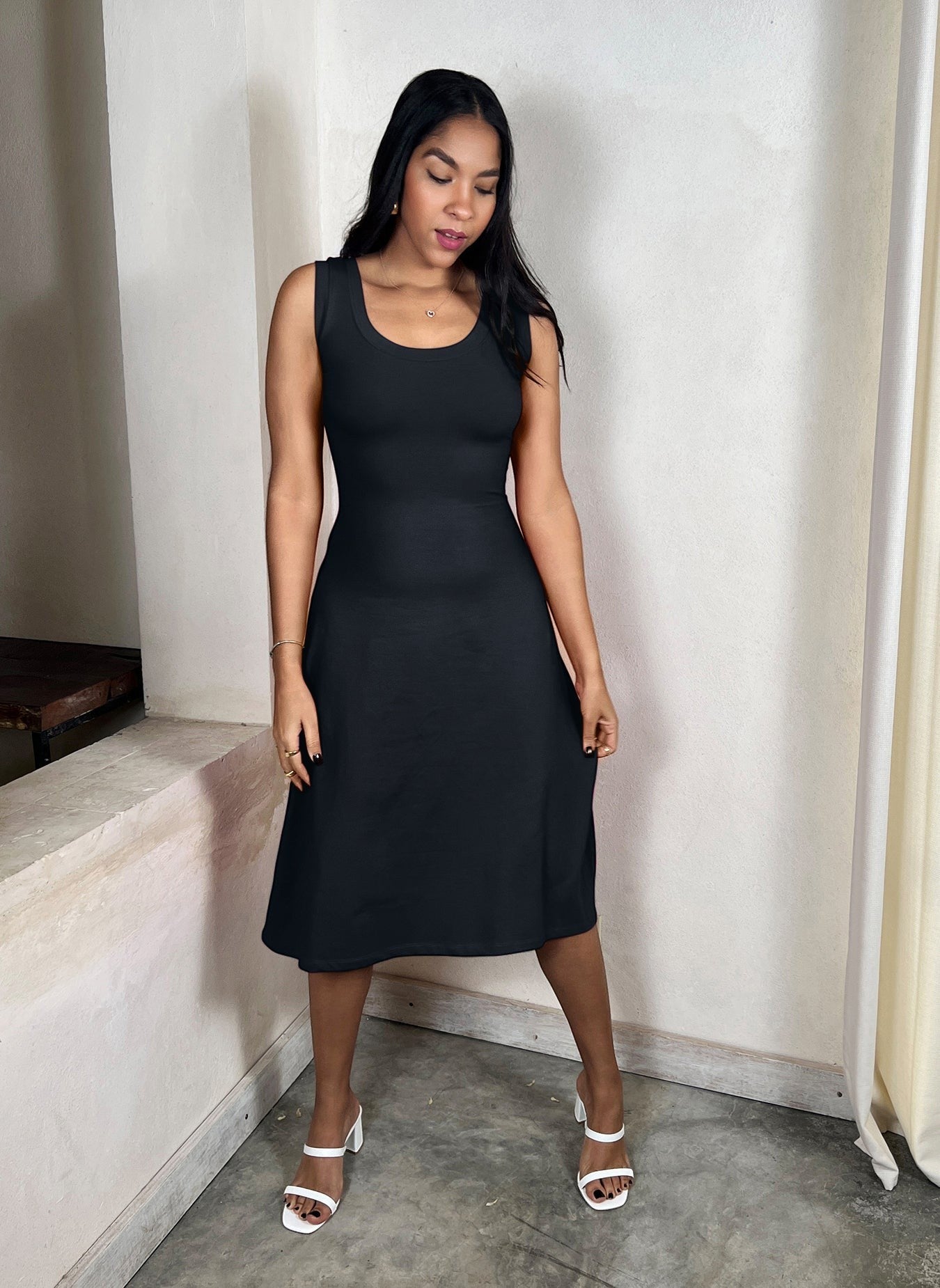 Tank A-Line Knee Length Dress - Black
