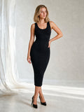 Cotton Jersey Tank Bodycon Midi Dress - Black