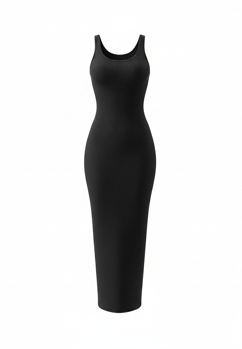 Cotton Jersey Tank Bodycon Midi Dress - Black