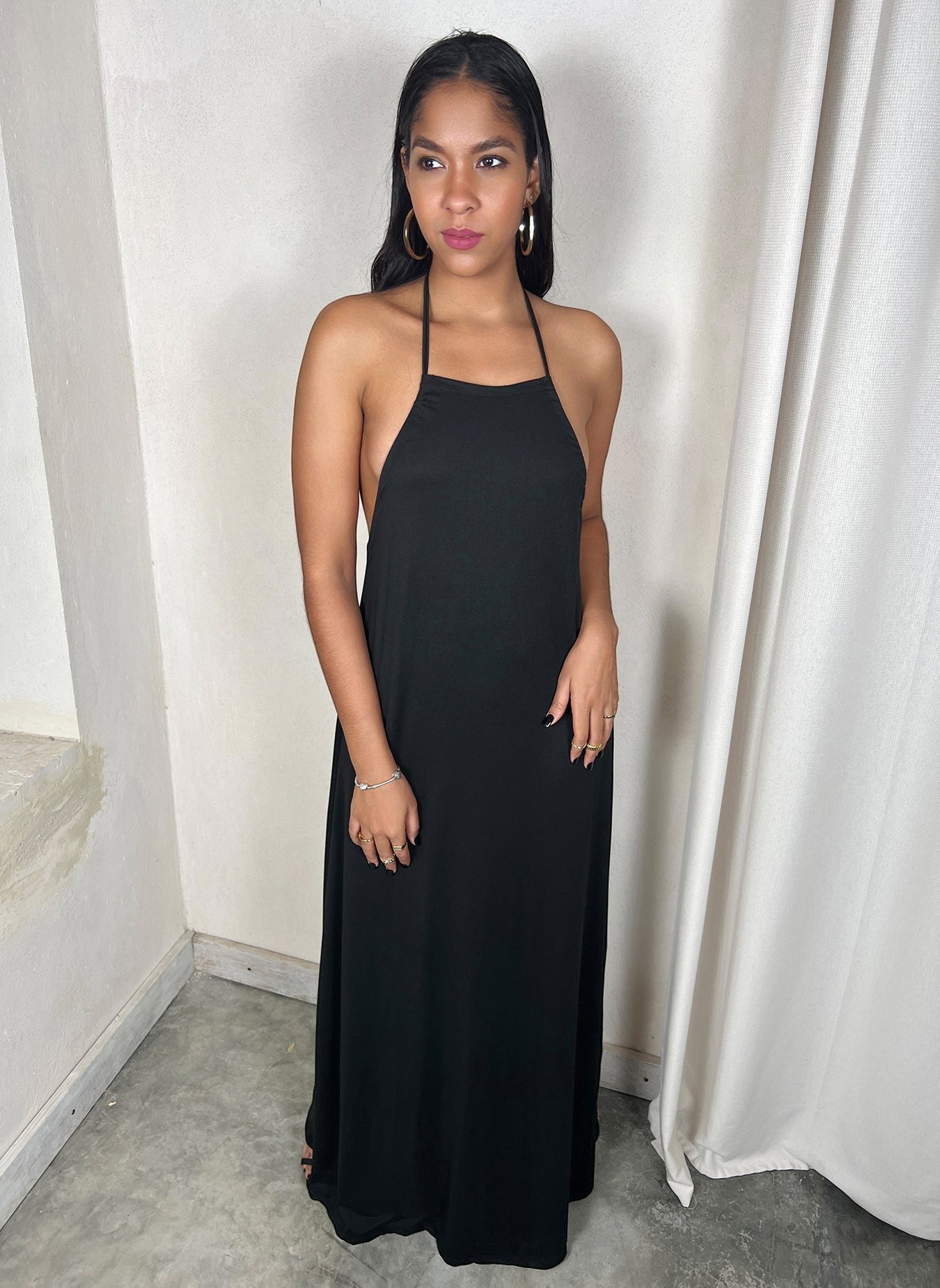 Low-Back Halter Maxi Dress