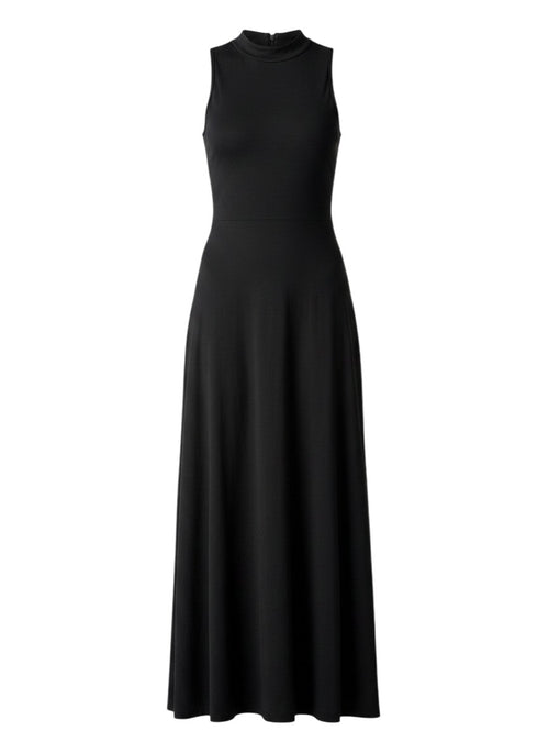 cottonandlily black sleeveless maxi dress with a structured collar and A-line silhouette in soft cotton jersey blend