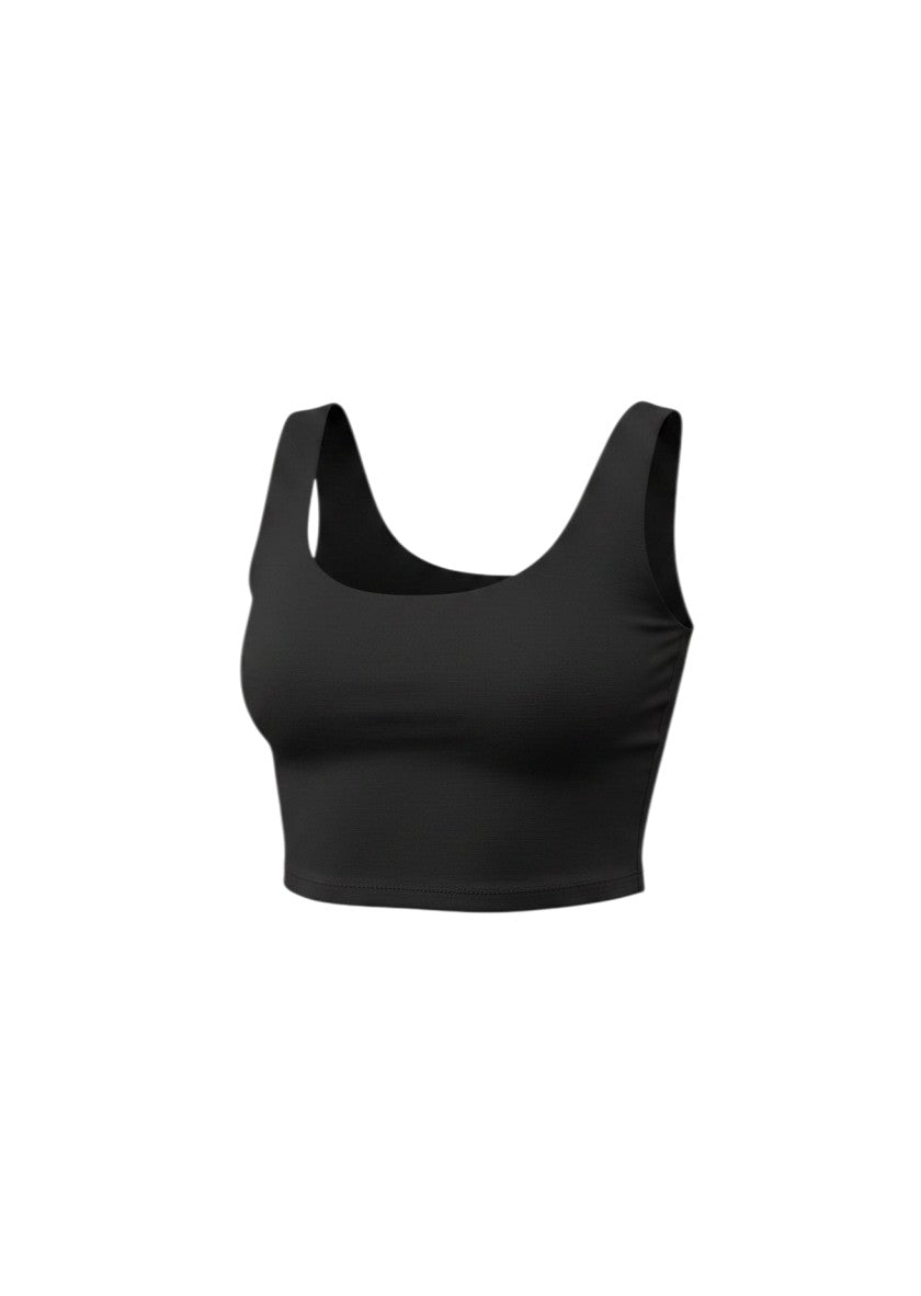 cottonandlily black double-layered cotton jersey cropped tank top with a round neckline and minimalist design