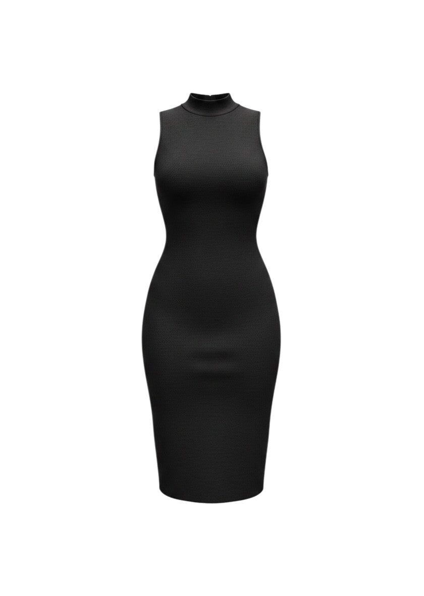 cottonandlily black sleeveless high neck bodycon midi dress in premium cotton jersey fabric