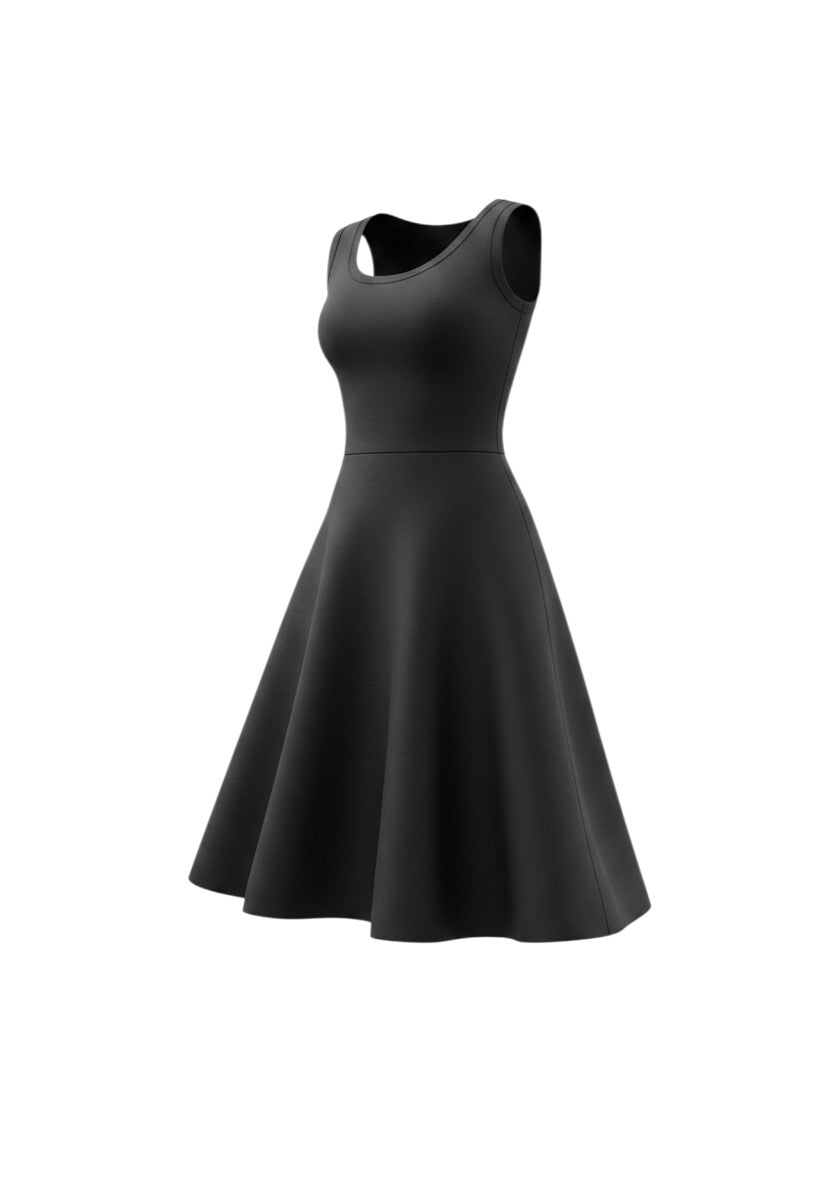 cottonandlily black sleeveless tank A-line knee length dress in soft cotton jersey fabric