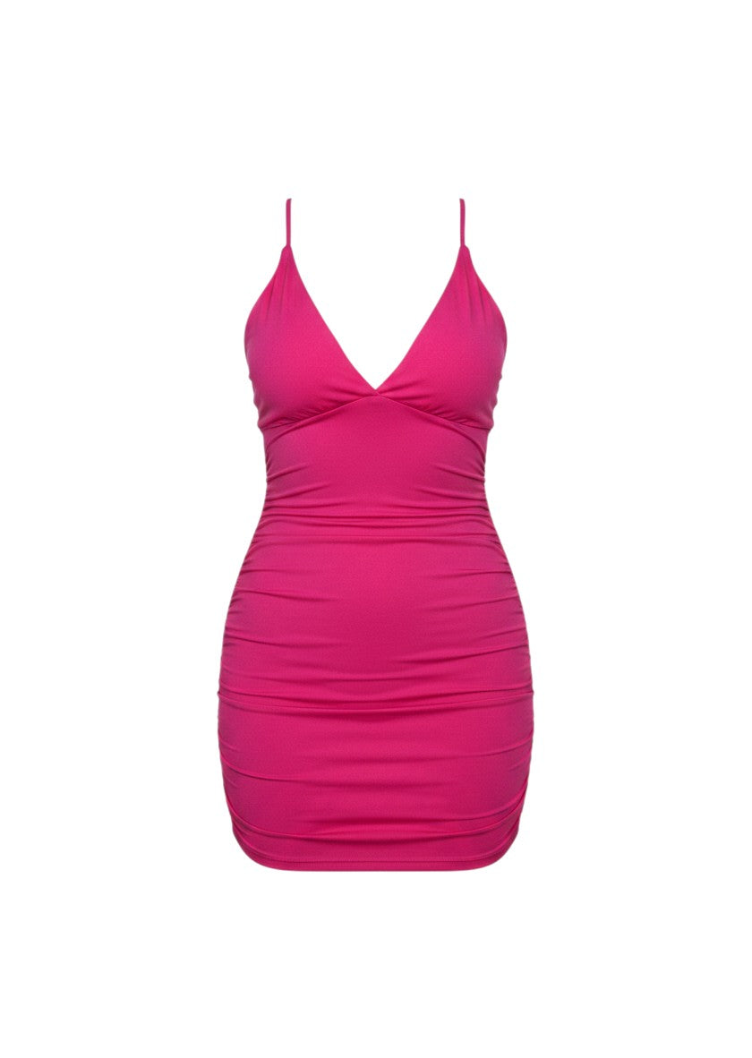 cottonandlily pink bodycon mini dress with a plunging V-neckline and sleeveless design in soft jersey fabric