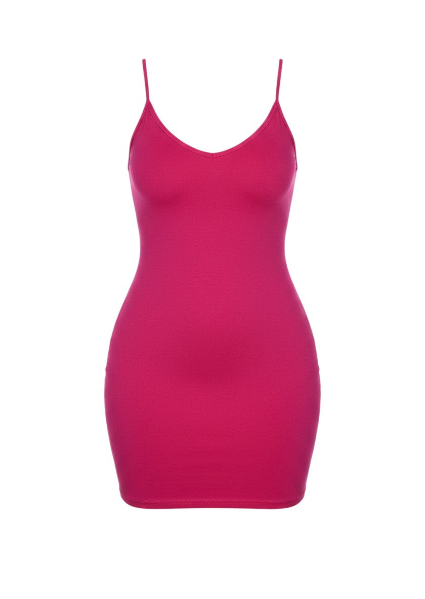 cottonandlily pink spaghetti strap bodycon mini dress in a fitted stretch cotton blend fabric