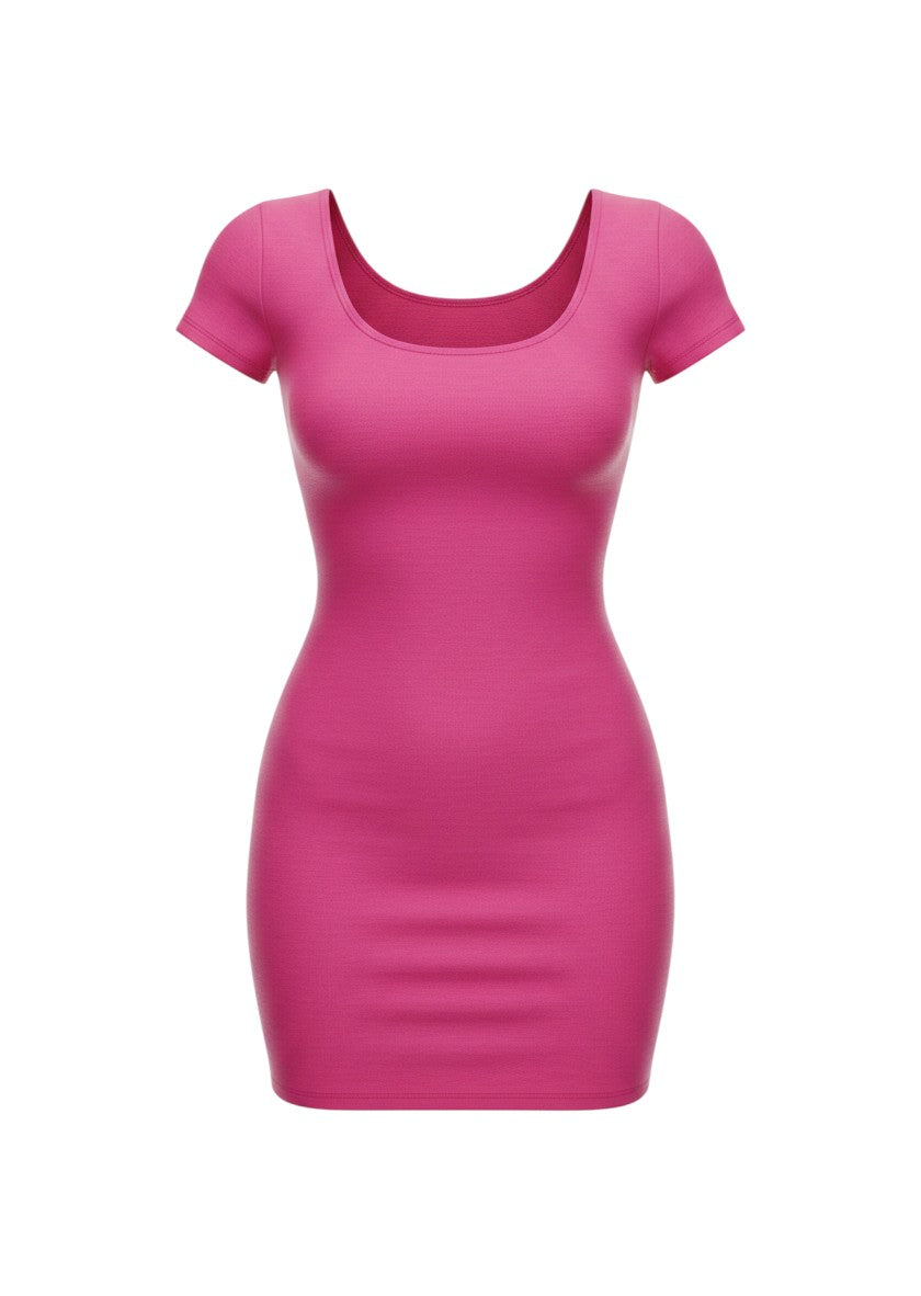 cottonandlily pink scoop neck bodycon mini dress in soft cotton jersey blend with short sleeves