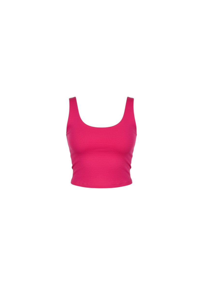 cottonandlily hot pink double-layered cropped tank top with a round neckline in stretchy brushed fabric