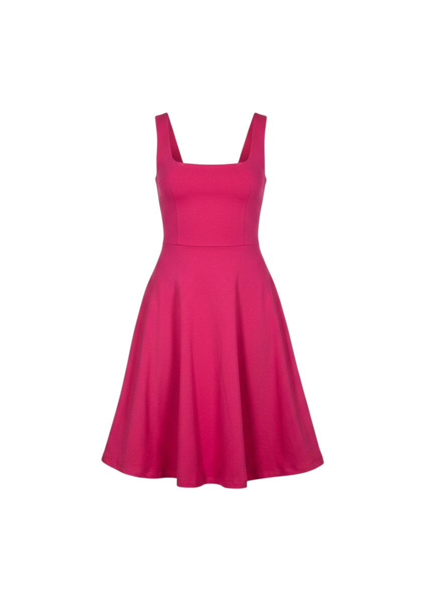 cottonandlily pink sleeveless midi dress with a square neckline and flattering A-line silhouette in cotton blend