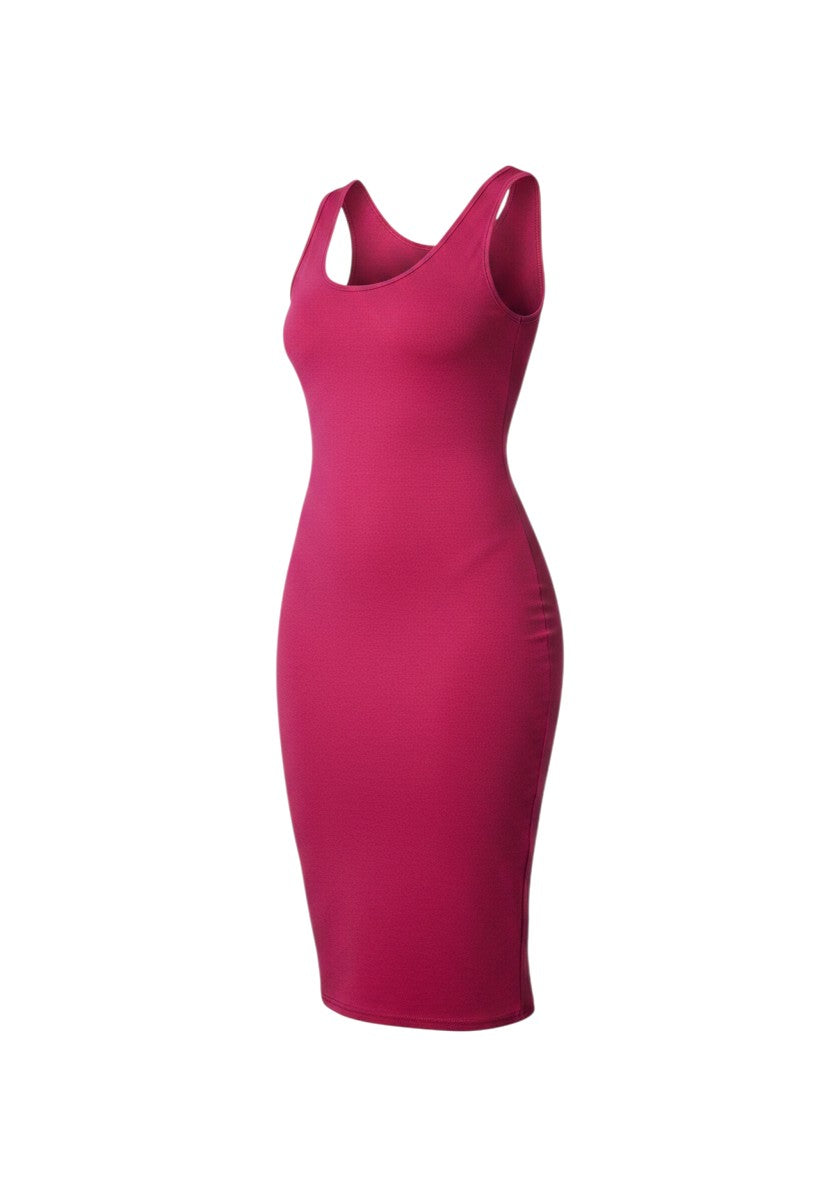 cottonandlily pink sleeveless tank maxi dress in a fitted silhouette with a v-neckline made from cotton jersey blend