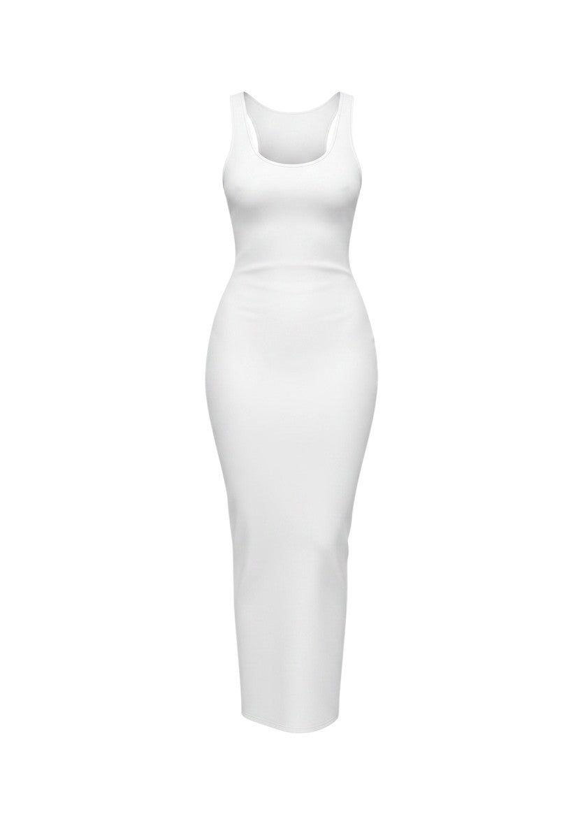 cottonandlily white sleeveless bodycon midi dress in premium cotton jersey with a round neckline