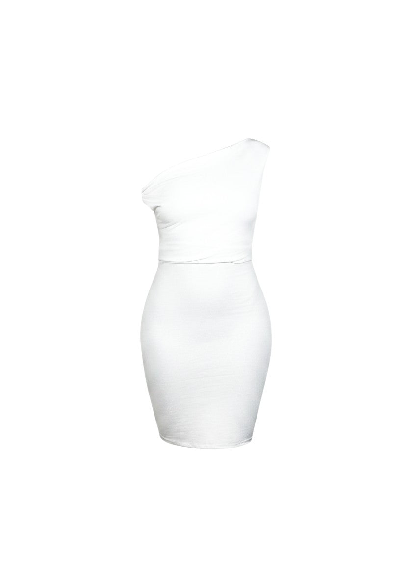 cottonandlily white one-shoulder double-layered cotton jersey bodycon mini dress with a fitted silhouette.